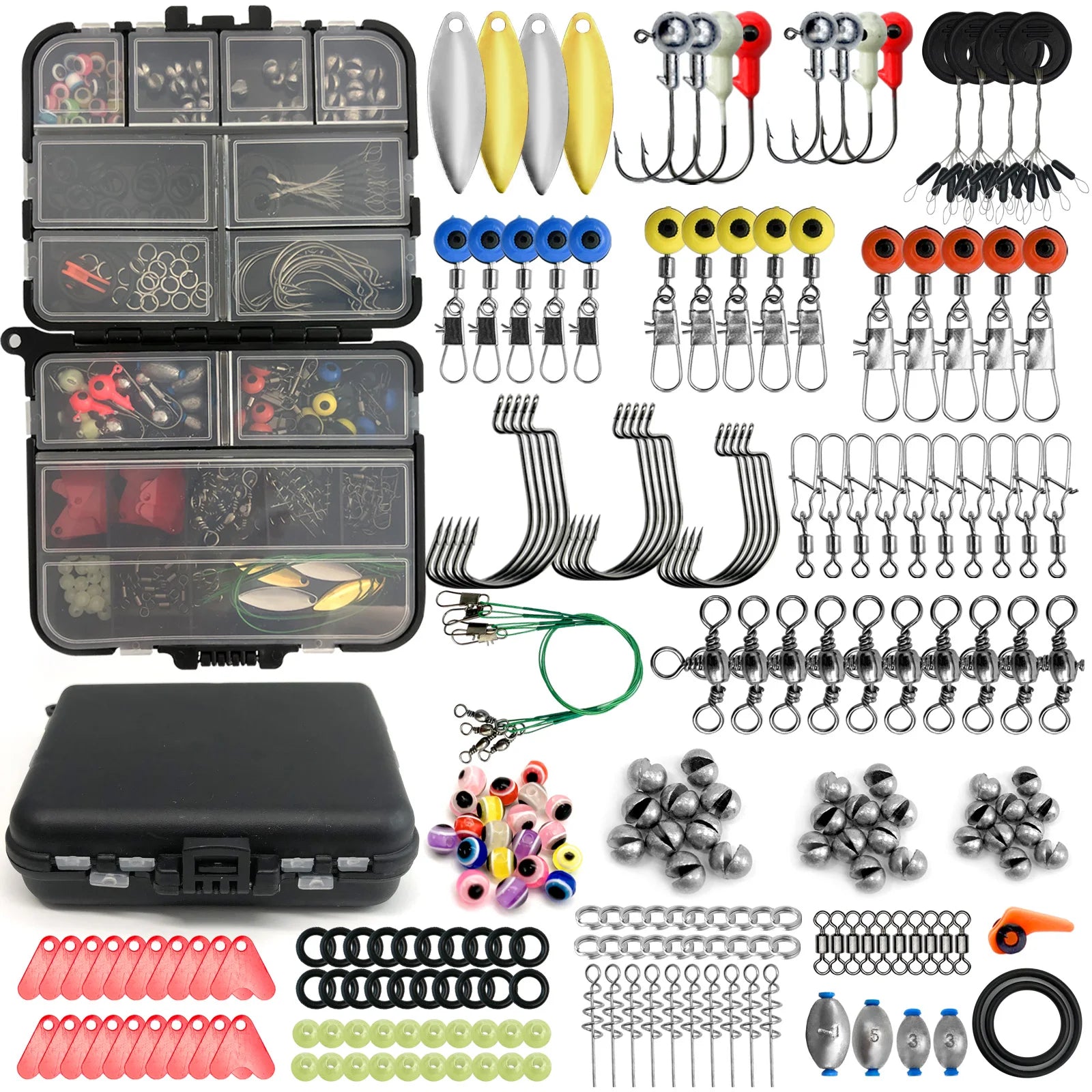 Complete Fishing Tackle Kit with Double-Layer Tackle Box