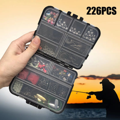 Complete Fishing Tackle Kit with Double-Layer Tackle Box